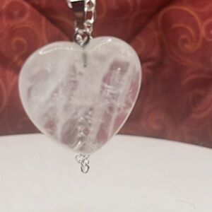Beautiful clear quartz with 24 inch silver plated  Heart Pendant Necklace